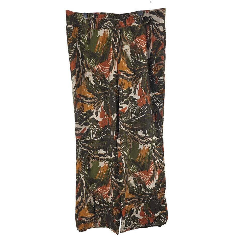 Messini Tropical Linen Blend Pants‎ L Womens Lagen Look Beachy Pull on Comfy